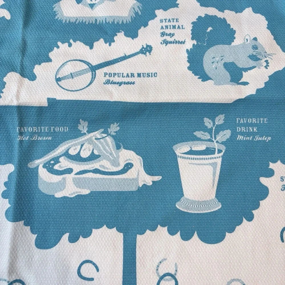 Vestiges Kentucky KY Kitchen Tea Kitchen Towel Teal White 100% Cotton Mint Julep